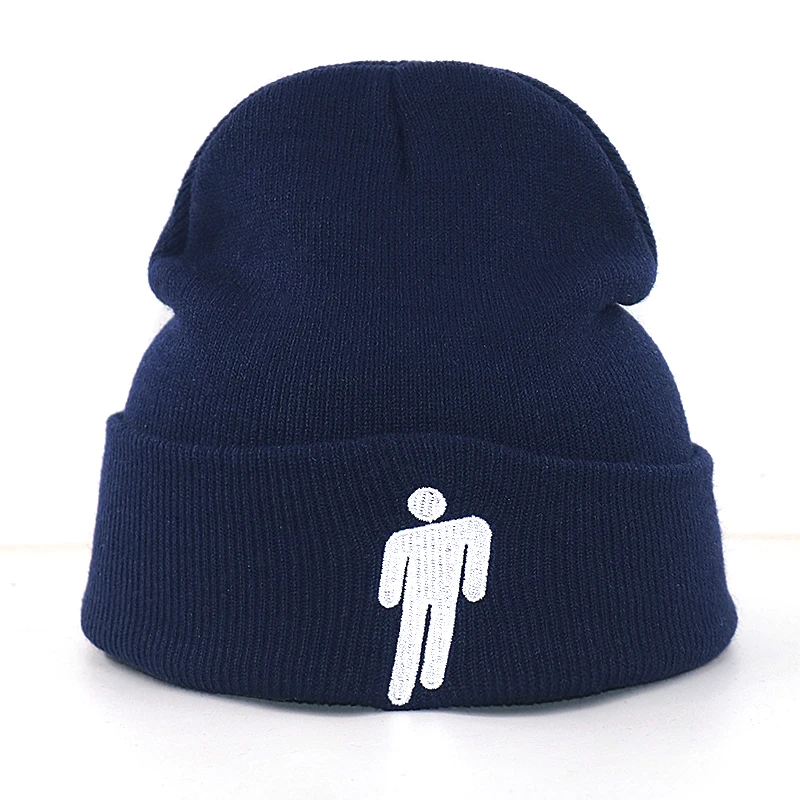 Billie Eilish вязанные шапочки с вышивкой хлопок гибкие мягкие вязаные шапки для осени и зимы для мужчин и женщин модные теплые лыжные шапочки - Цвет: Тёмно-синий