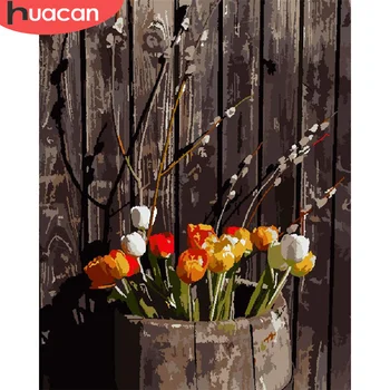 

HUACAN Paint By Number Flower Drawing On Canvas Hand Painted Painting Art Gift DIY Pictures By Numbers Flowers Kits Home Decor