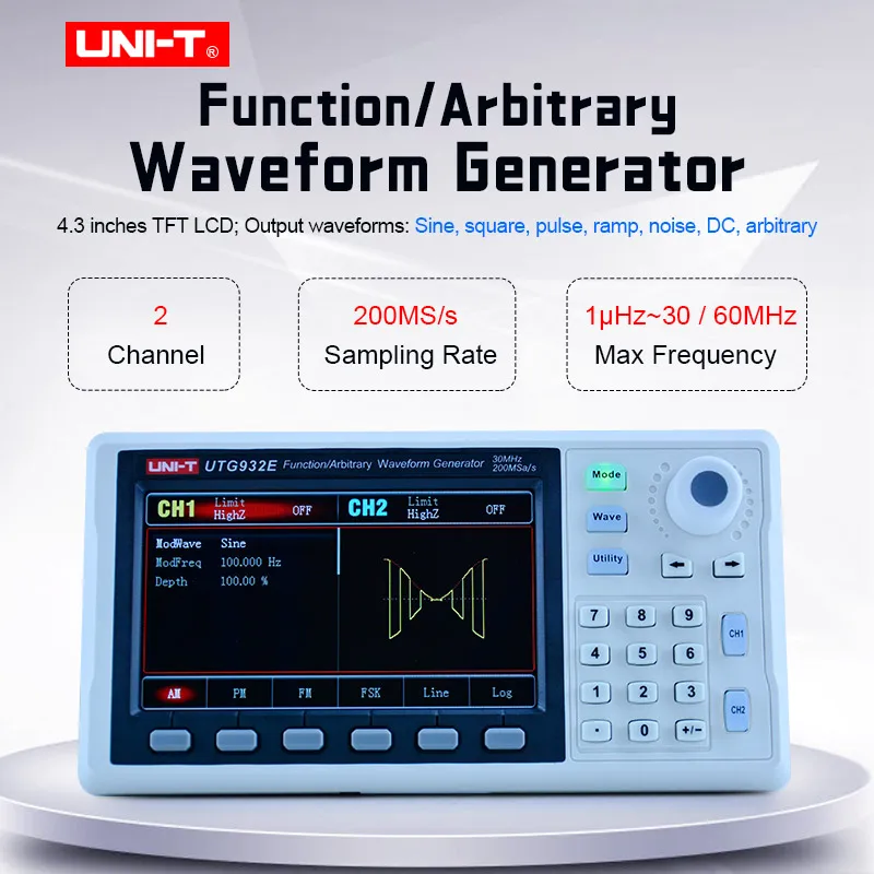 Генератор сигналов произвольной формы UTG932E UTG962E 30 МГц 60 двухканальный частота