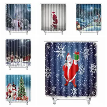 

2020 Waterproof Bathroom Merry Christmas Shower Curtain 12 hooks 180*180cm