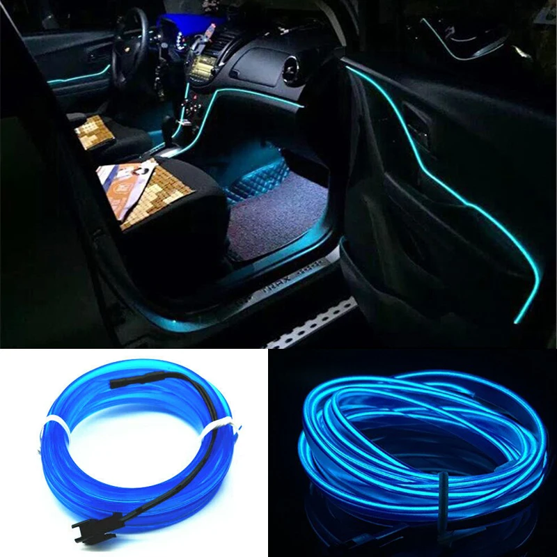 

Car 6.5 Inch 12V Panel Neon Lamp Strip Blue Cold EL OLED Interior flexible Light Trim Atmosphere Decoration Strip Car Li