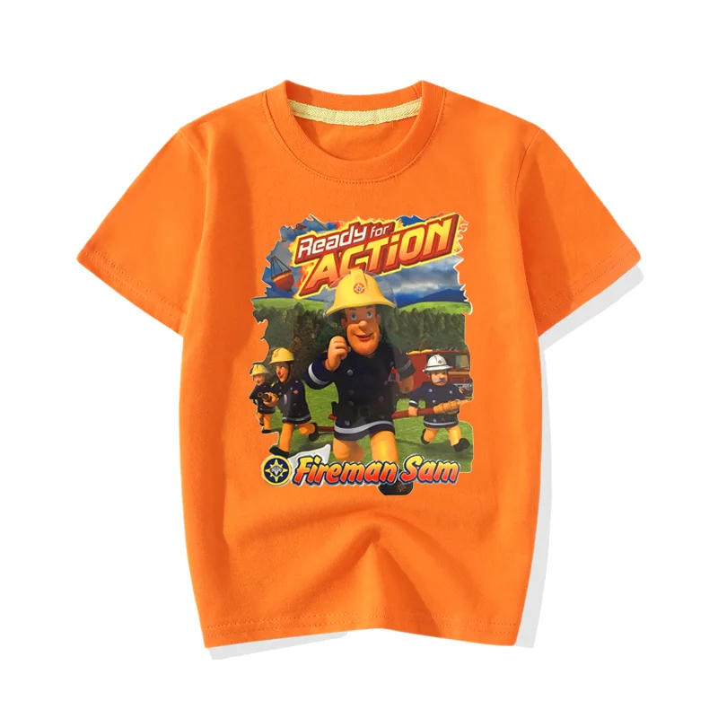 Новое поступление, футболки с героями мультфильмов «Пожарный Сэм» Детская летняя одежда повседневные футболки с короткими рукавами белого и розового цвета для мальчиков и девочек, одежда JY069 - Цвет: Orange T-shirt