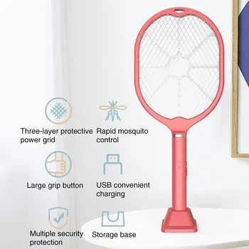 

3 Layers Desktop Handheld Mosquito Killer Fly Swatter Safety Strong Voltage With LED Light USB Charging Low Noise Household