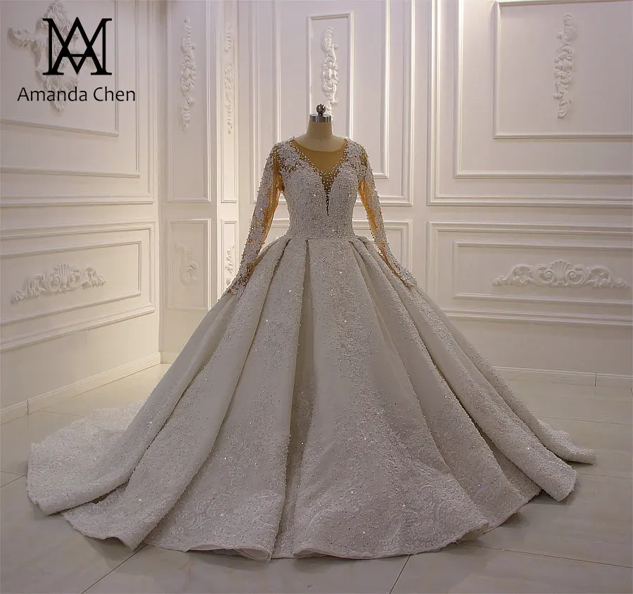 Brautkleid Роскошные ручной работы жемчуг свадьбное платье со стразами