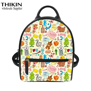 

THIKIN Cute Animal Fun Zoo Pattern PU Leather Backpacks Women Shoulder Bagpack for Female Casual Daypack Girls Small Back Pack