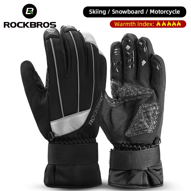 

ROCKBROS Waterproof Winter Gloves Fleece Warm Men Women Windproof Snowboarding Snow Motorcycle Ski Gloves Skiing Accessories