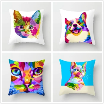 

Fuwatacchi Animal Pillow Cover Cat Dog Giraffe Painted Cushion Cover For Home Sofa Chair Bed Car Decorative Pillows 2019