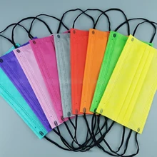 10/50/100/200/500pcs Disposable 3-layer Full Green Red Mask Thicken Adult Dustproof And Breathable Hanging Ear Type Color Mask