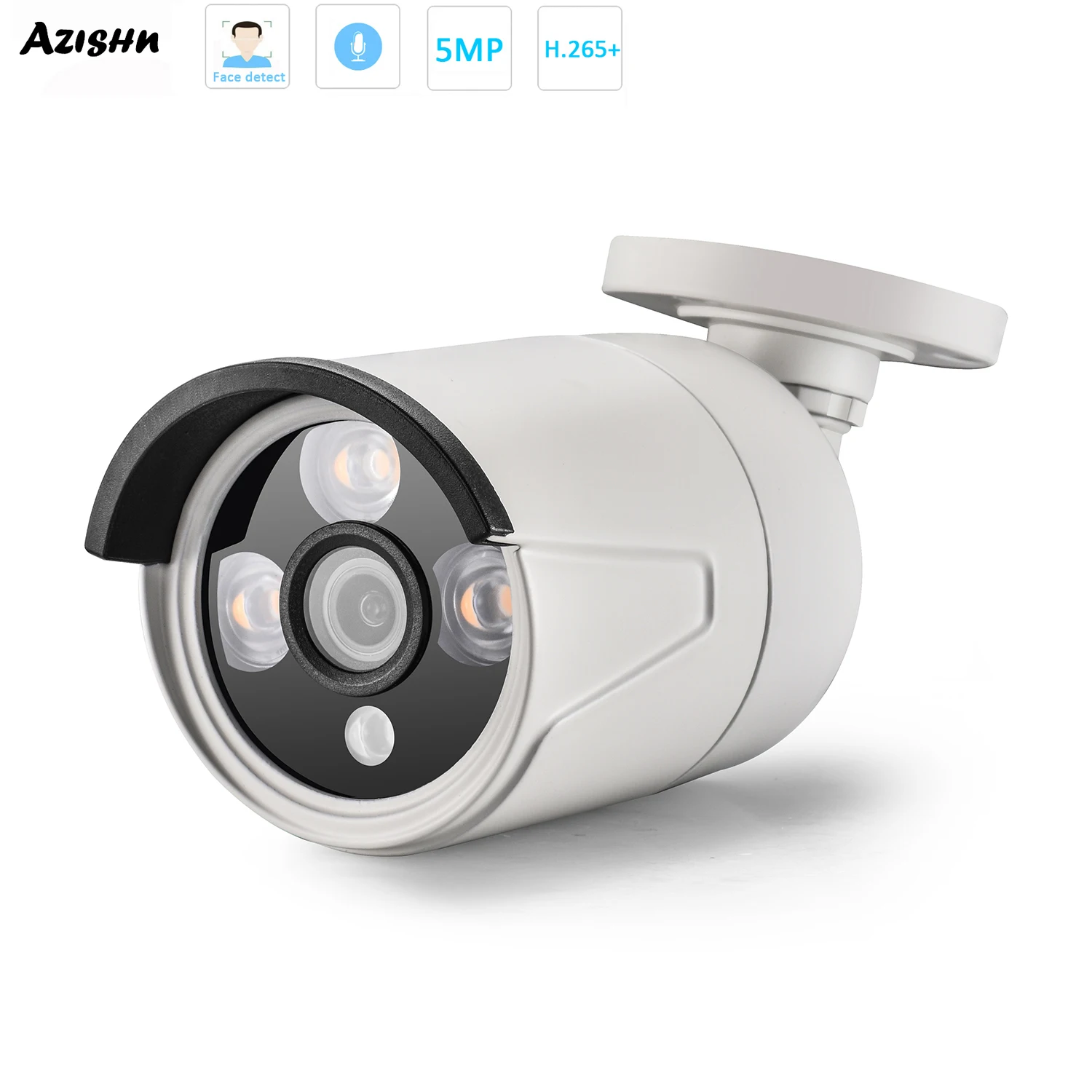 AZISHN 5MP Bullet POE IP Security Face Detection Camera Audio Built in Microphone H.265AI Outdoor CCTV IR 30m | Безопасность и