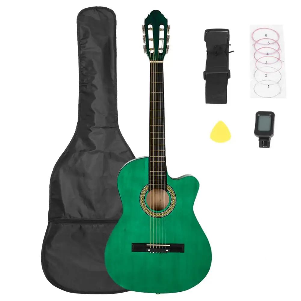 38 Inch Sparren Front Cutaway Folk Gitaar Met Tas + Board + Riem + Liquid Crystal + Tuner + Strings set Groen Rotable Beginner Gitaar 38 Inch Sparren Front Cutaway Folk Gitaar Met Tas + Board + Riem + Liquid Crystal + Tuner + Strings set Groen Rotable Beginner Gitaar
