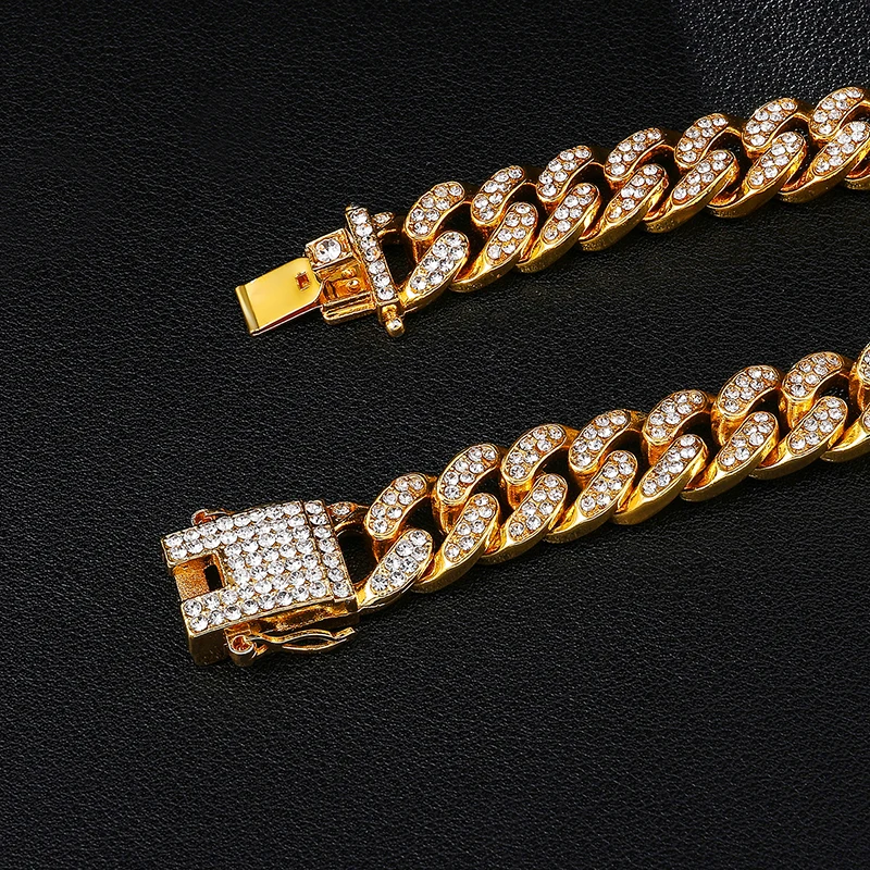 US7, 13 мм, кубинское звено, цепочка, ожерелье, s браслеты, Iced Out, украшение с прозрачными стразами, хип-хоп ожерелье для мужчин, ювелирное изделие