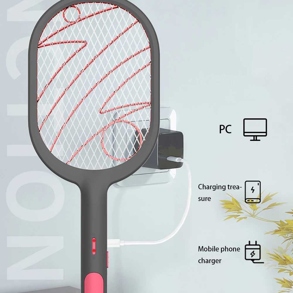 Hot Sale 3000V Electric Insect Racket Swatter Zapper USB 1200mAh Rechargeable Mosquito Swatter Kill Fly Bug Zapper Killer Trap