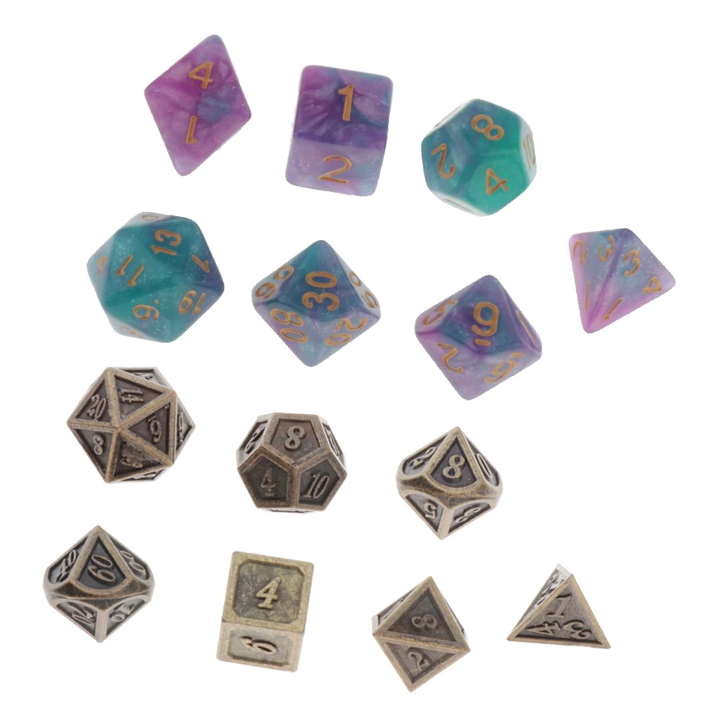 14 Pieces Durable Plastic and Metal Dices Set - Game Polyhedral Solid D&D Dice Set for Role Playing Game