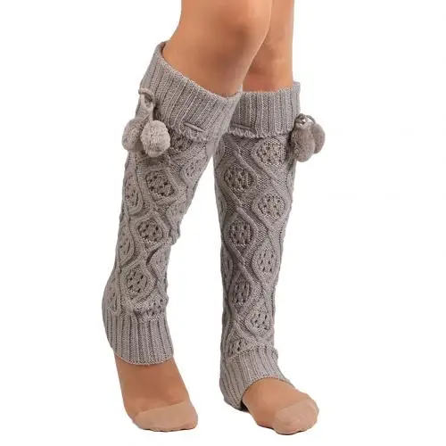 Light Gray Теплые гольфы для обуви с меховым помпоном; Женские Модные Вязаные гольфы; - Цвет: Light Gray