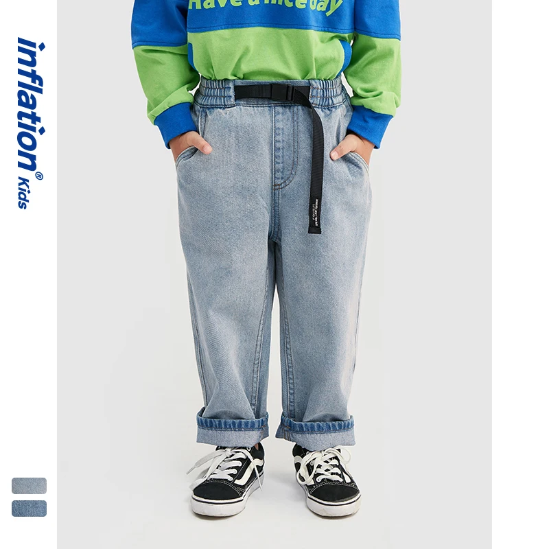 Инфляция детская одежда Новая коллекция для маленьких мальчиков джинсы светильник, детские синие джинсы с эластичной резинкой на талии, джинсы для маленьких мальчиков джинсы 20902SX
