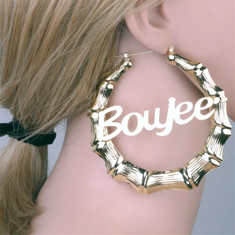 

HIYONG Customizable Customize Name Earrings Bamboo Style Custom Hoop Earring Letters Earrings for Women Girls Best Jewelry Gifts
