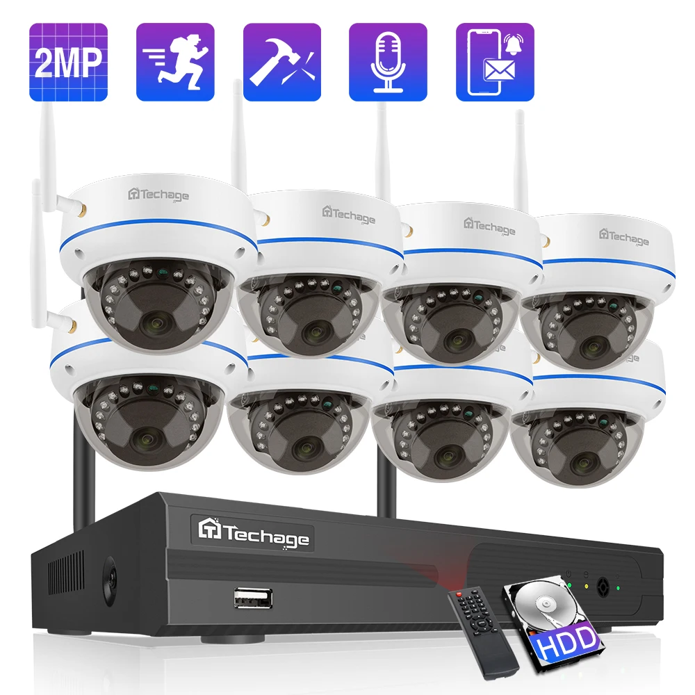 Techage H.265 1080P 8CH Wifi Camera System Audio Record Indoor Vandalproof Dome Wifi Camera CCTV Video Security Surveillance Set