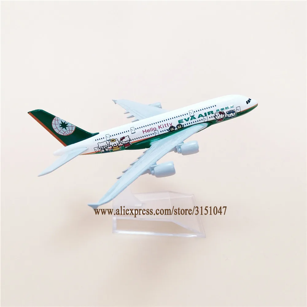 Сплав металла EVA AIR HELLO KITTY A380 авиалиний зеленый самолет модель Airbus 380 самолет модель стенд самолет для детей Подарки 16 см