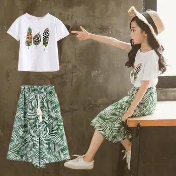

Girls Clothes Sets Baby Girl Short Sleeve T-Shirt+wide Leg Pants 2 Pcs Suits Summer Kids Clothing Set Printed Children's Clothes