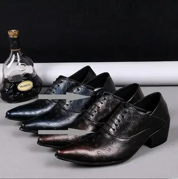 

Genuine Shoes Fashion Men Leather Men Dress Shoes Brand Luxury Lace-Up Pointed Toe British Style Men Shoes printing Shoes Oxford
