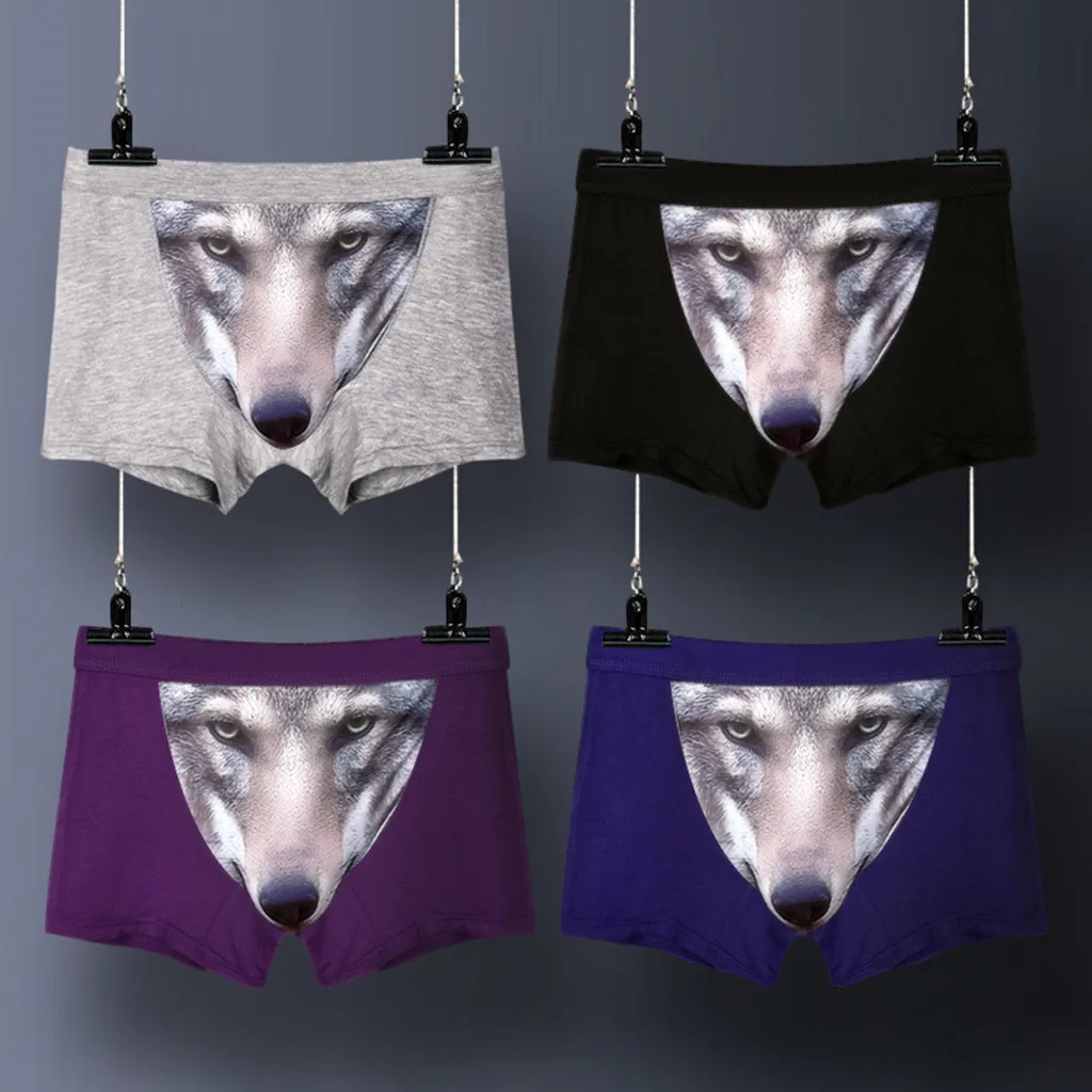 

Underwear Lingerie Trunk Boxer Soft Breat Men's 3D Personality Wolf Head Modal Funny Middle Waist Boxer Briefs трусы мужские#87