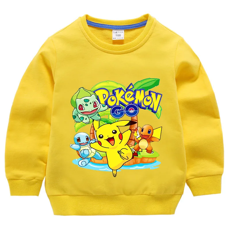 От 2 до 10 лет футболка Pokemon/Детская осенняя одежда с капюшоном, футболка с Пикачу, Детская футболка для мальчиков, рубашки топ с короткими рукавами для маленьких девочек