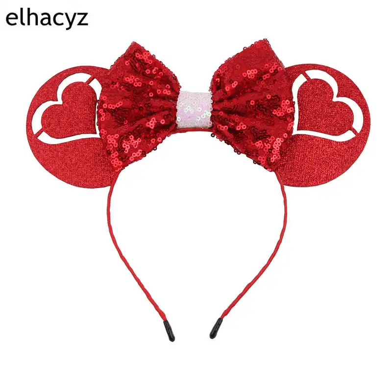 

2020 Valentines' Sequin Hair Bows Girls Hairband Minnie Mouse Ears Headband DIY Hair Accessories For Women Party Headwear Mujer