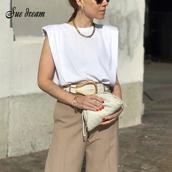 

2020 Summer New Women's Casual Women's Tank Top O Neck Sleeveless Loose Ruched Streetwear Vest Solid Fashion Clothing