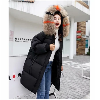 

2018 Winter Women Fashion Black Coat Female Warm Faux Collar Hooded Jacket Red Gray New Arrival Parka Clothes chaqueta mujer