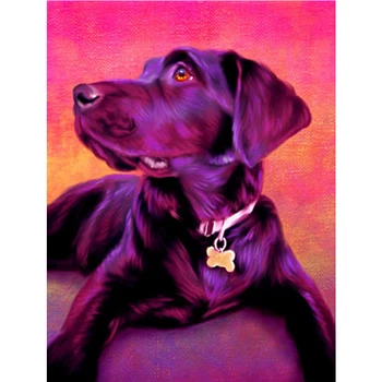

100% Full 5D Diy Daimond Painting Cross-stitch Black Dog 3D Diamond Painting Round Rhinestone Painting Embroidery Diamant Decor