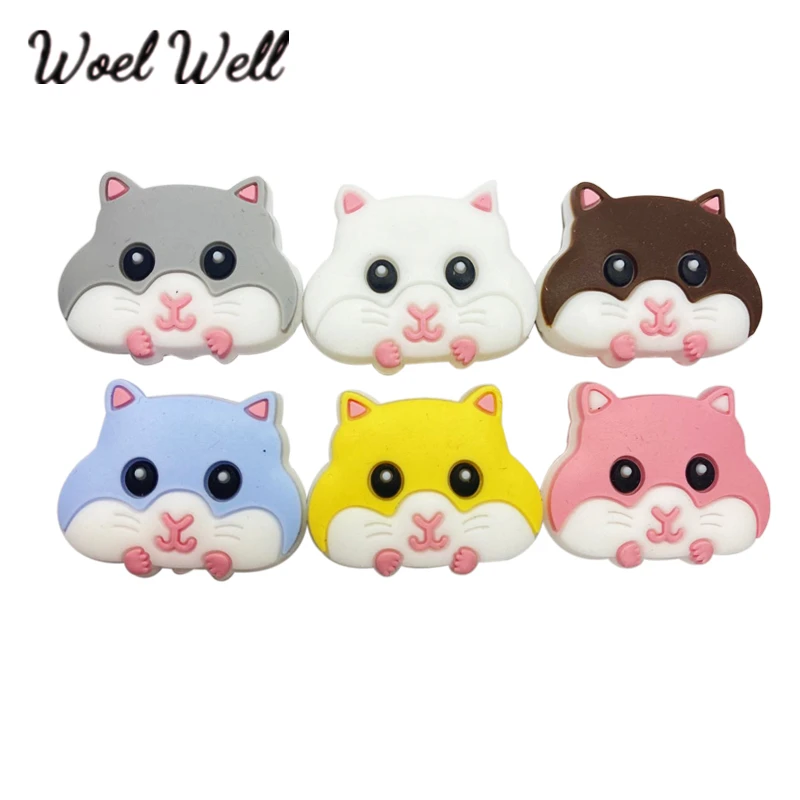

5/6pcs Mini cute Hamster Elephant Baby Teether Teething beads Food Grade Cartoon Silicone Beads DIY Necklace Toys Nursing Beads