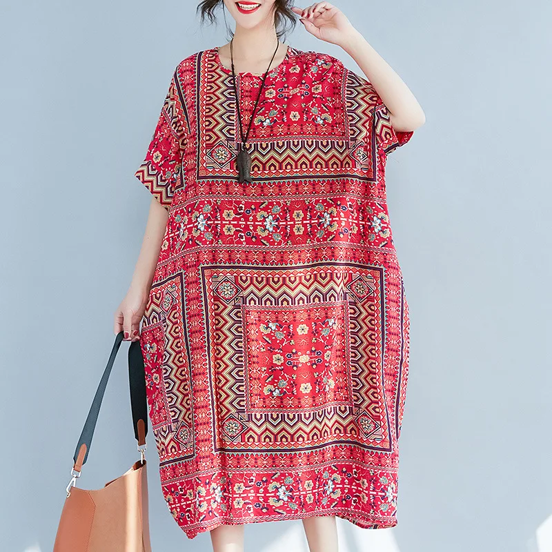

Photo Shoot 2019 Summer New Style Literature And Art-Style Large Size Fat Mm 200 Loose-Fit Foamed Cotton Dress