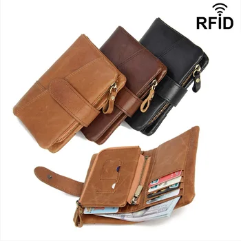 

Men wallet Genuine leather anti-magnetic RFID men's cross-border multi-function card holder wallet fashion retro short wallet
