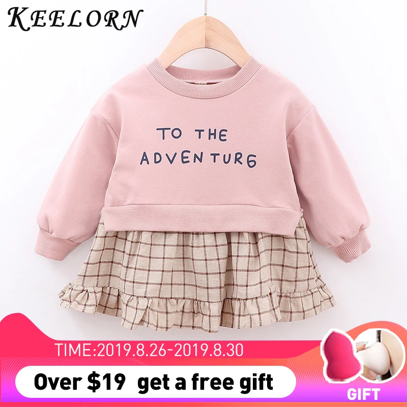 Keelorn Baby Dress 2020 Spring New Girls Sweatshirt Dresses Cotton Children's Clothes Flower Plaid Kids Fake 2pcs Princess | Детская