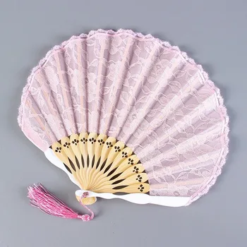 

Yafantang hand lace Japanese shell fan custom Vintage boutique women's Japanese folding fan folded fan lace hand fans
