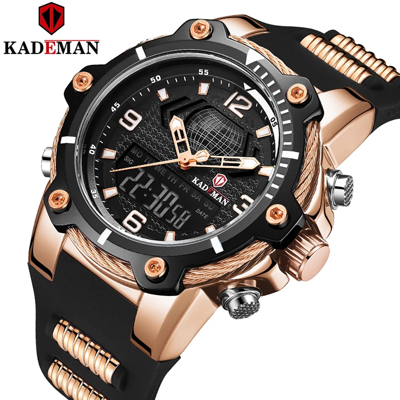 

KADEMAN Fashion Men's Sport Quartz Watch Man Multifunction Waterproof Luminous Wristwatch Men Dual Dispay Clock Horloges Mannen