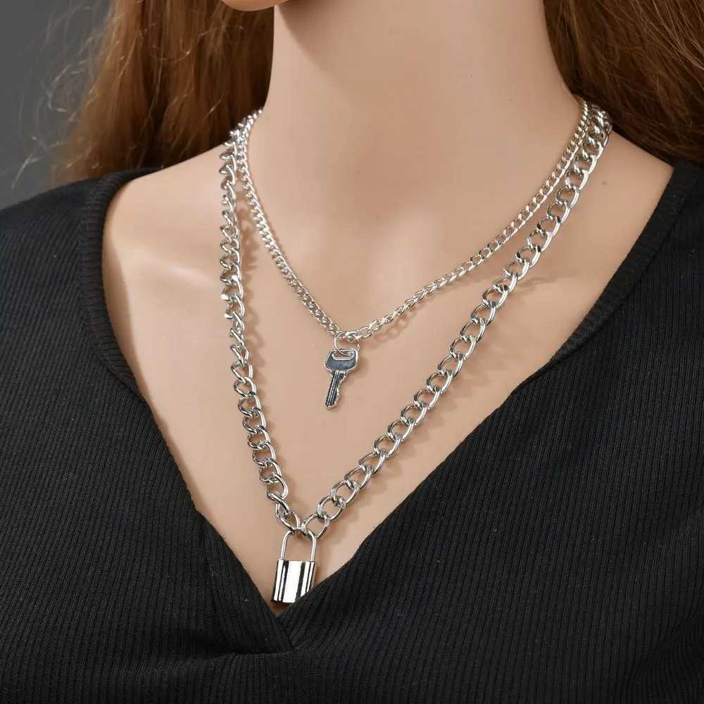 Punk Multilayer Necklace Wholesale New Creative Fashion Geometric Elements Wild Retro Key Lock Pendant Female | Украшения и