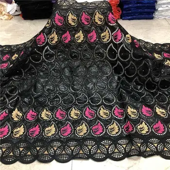 

African bazin riche fabric with brode Latest fashion embroidery bazin lace fabric with net lace 5 yards HZ060501