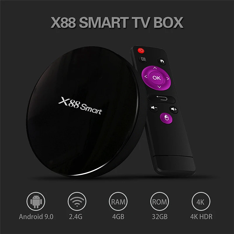 X88 Smart Tv Box Android 9,0 Rk3328 Четырехъядерный 4 ГБ 32 ГБ ТВ приемник 2,4G Wifi 4K H.265 медиаплеер микро-Usb телеприставка(Us Plu