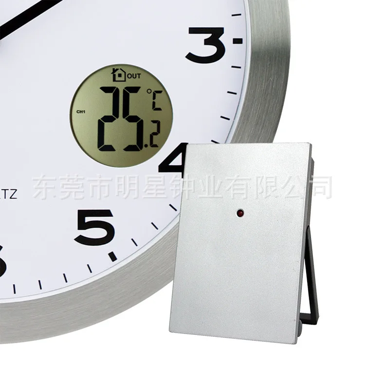 12-Inch Metal Multi-functional Home Wall Clock LCD Display Indoors And Outdoors Temperature Weather Mute Wall Clock
