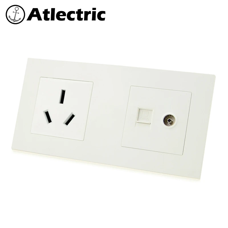 

Atlectric AU Australia Standard Plug and Socket Dual RJ45 Computer TV PC Port Wall Socket Power Electrical Outlet Double Socket
