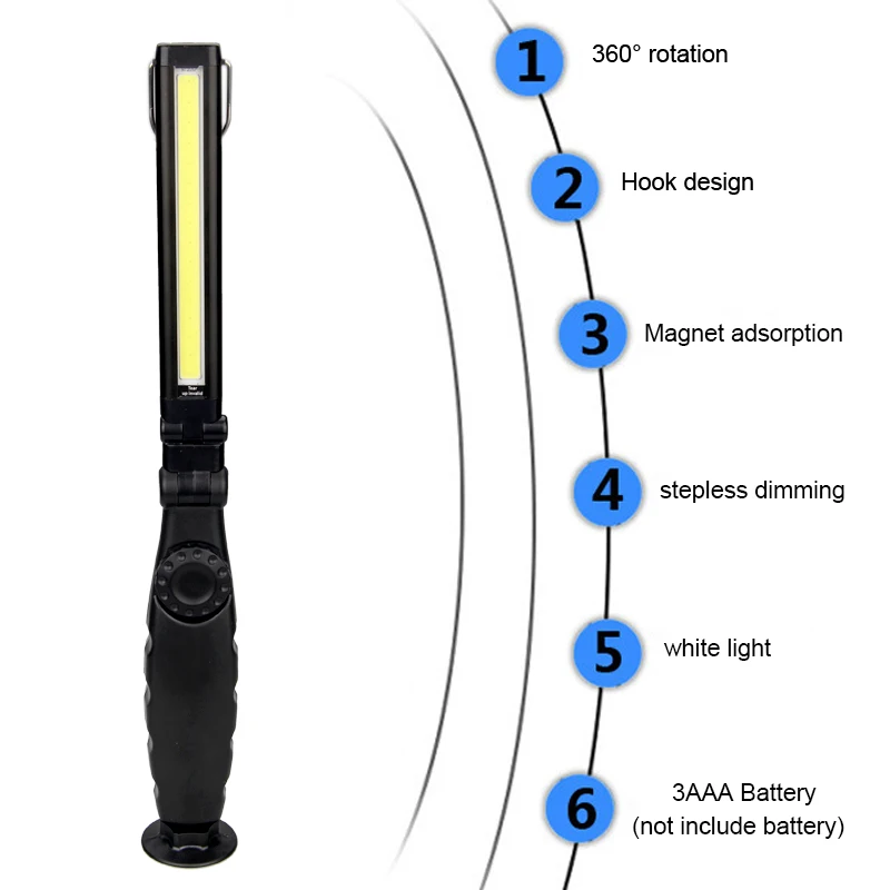 Портативный складной вращающийся COB ручной бесступенчатый затемняющий ремонтный светильник для кемпинга с магнитным крючком автомобильный фонарь контрольная Рабочая лампа