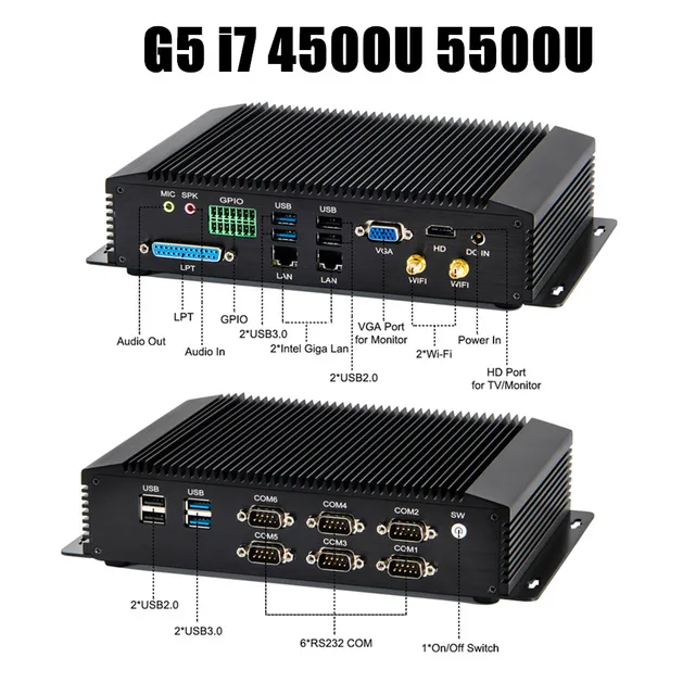 G5-i7 4500U 5500U 2019Topton G серия промышленный безвентиляторный мини ПК Win10 Intel i7 i5 i3 2955U 2* Intel Lans 6* COM Linux 4G WiFi мини настольный компьютер - Цвет: G5-i7 4500U 5500U