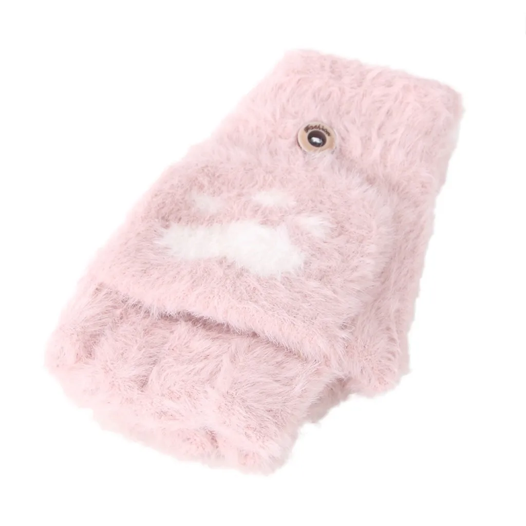 1 пара для малышей, детей, зимняя теплая вязаная откидной флип-топ сердце флисовые Варежки перчатки Детские зимние штаны Gant Enfant Handschoenen - Цвет: Pink