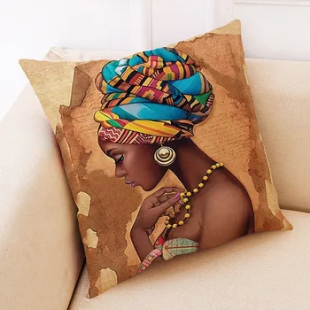 

Pillowcase Creative African Girl Oil Painting Print Cushion Cover Fun Square Home Sofa Decorative Pillowcase #YL10