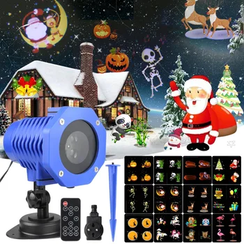 

12 Patterns Snowflake LED Light Moving Snow Laser Projector Christmas Lamp Projection Light Rotating Snowflake Projector Light#