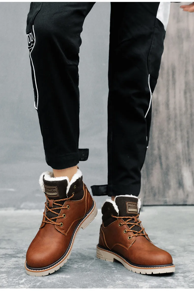 UEXIA/Новинка 2019 года; зимние теплые мужские ботинки на меху; кожаная обувь на плоской подошве; зимняя уличная дышащая обувь для ходьбы;