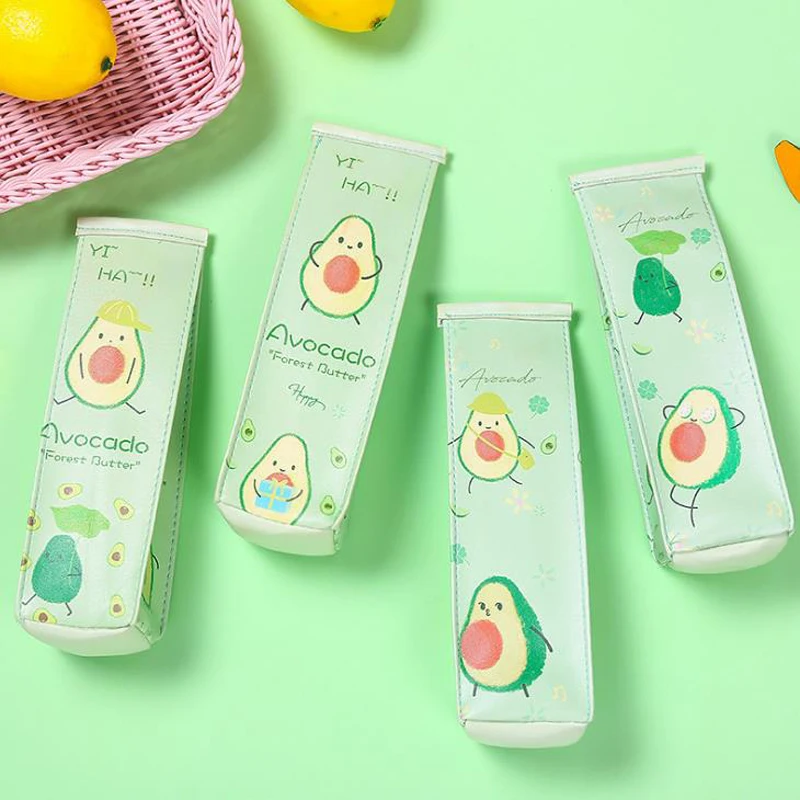 

1 Pcs Kawaii Milk Box Shape Fruit Avocado Pencil Case Girls PU Large Capacity Pencil Bags Pouch Students Stationery Gifts