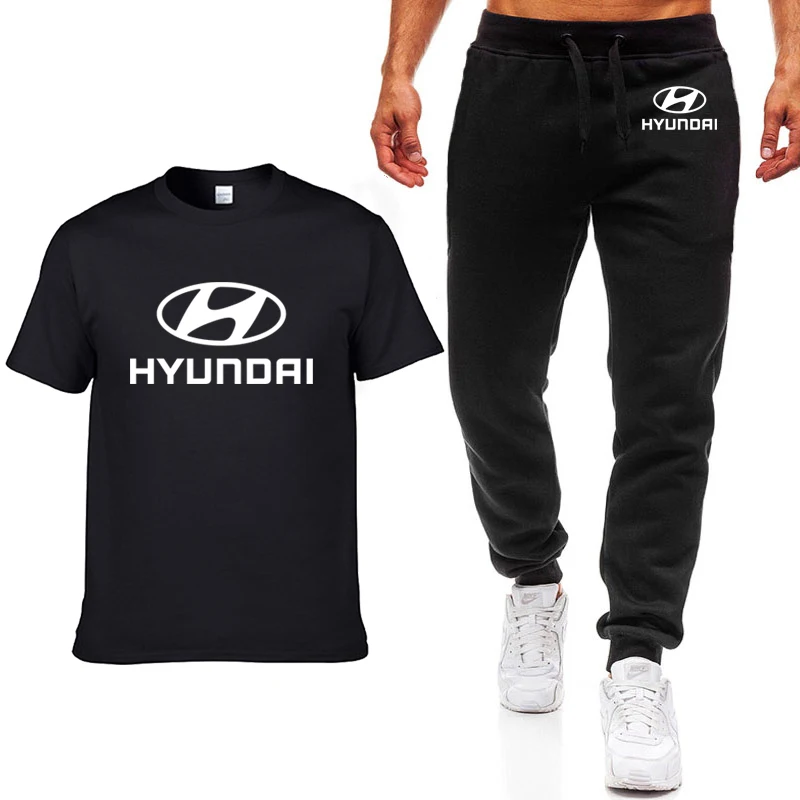 

Fashion Summer Men T Shirts Hyundai Motor Car Logo Print HipHop Casual Cotton Short Sleeve high quality Mens T-shirt pants suit