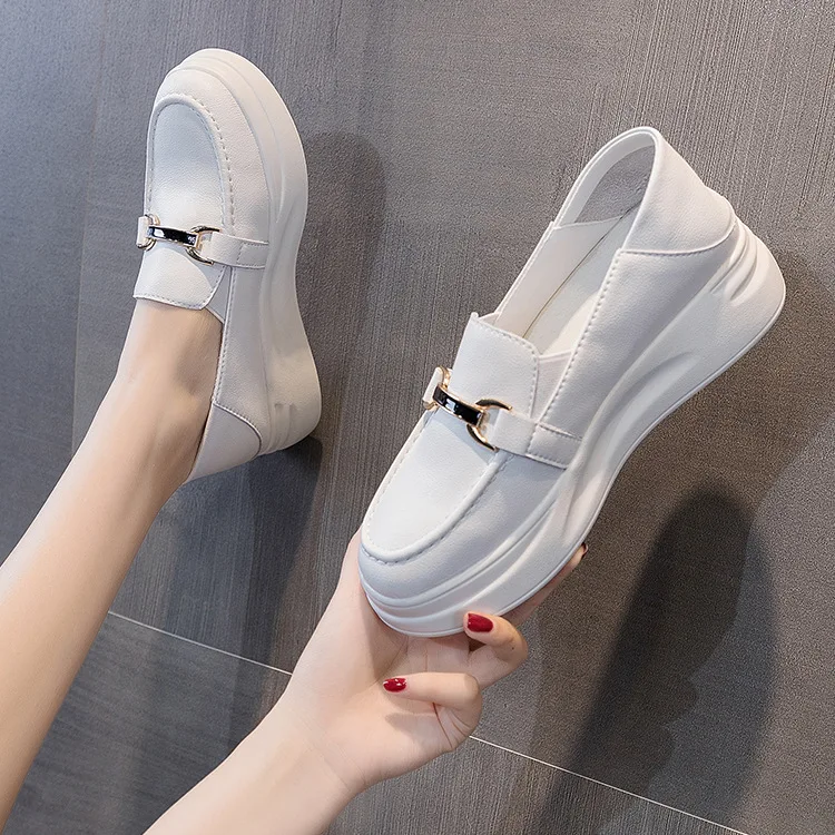 2022 Spring, Summer and Autumn New White Shoes Thick-soled Casual Women's Shoes Pedal Platform Women's Single Shoes